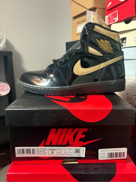 Nike Other - Nike Black and Gold High-Top Patent Leather Sneaker